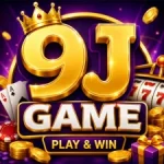 9J Game promotional image with gold logo, casino chips, coins, and play and win theme
