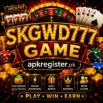 SKGWD777 Game promotional casino image with glowing 777 design, poker chips, roulette wheel, cards, and online gaming theme